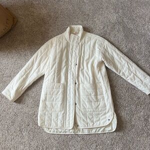 Quilted Cream Utility Jacket with Snap Front
